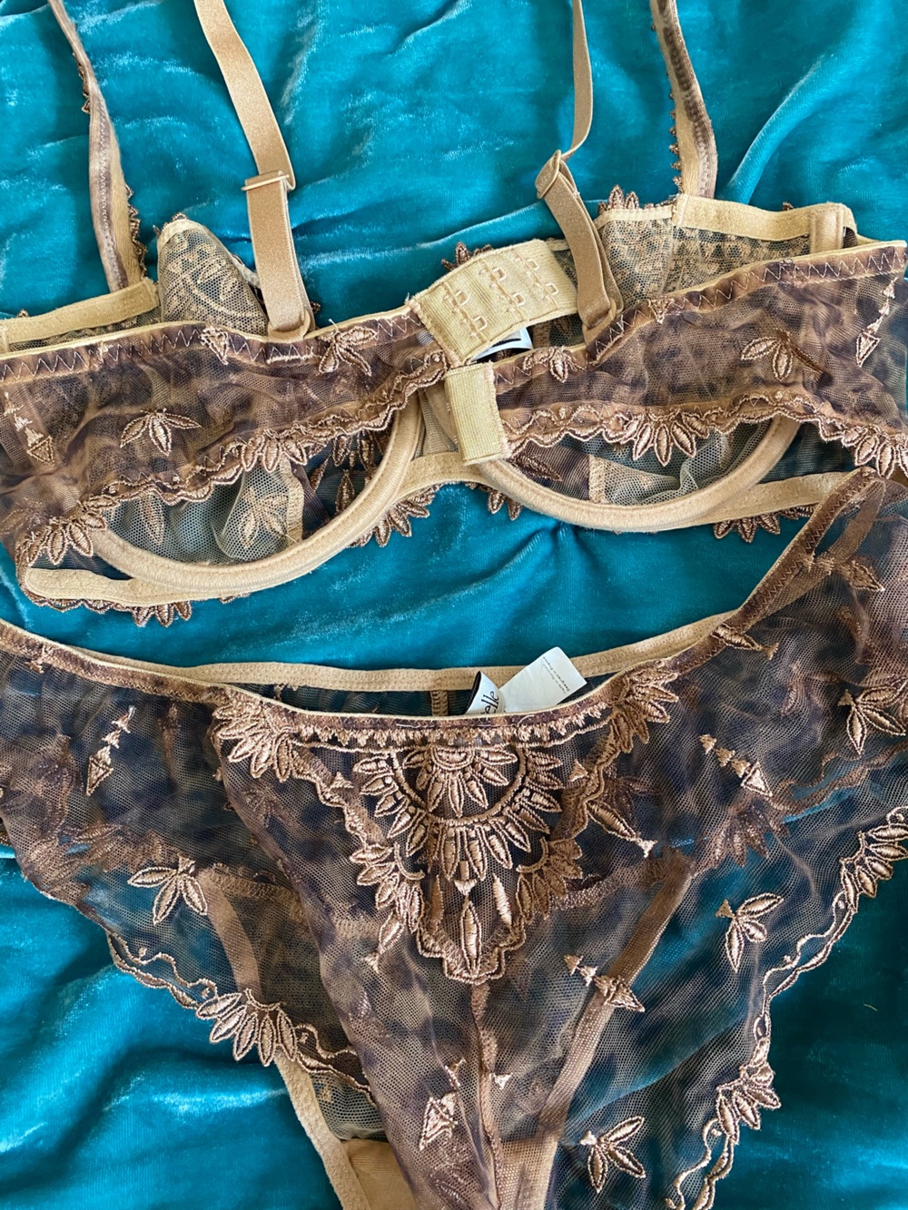 Chantelle Sheer Embroidered Bra & Brief Set in Gold - Picture 14 of 15